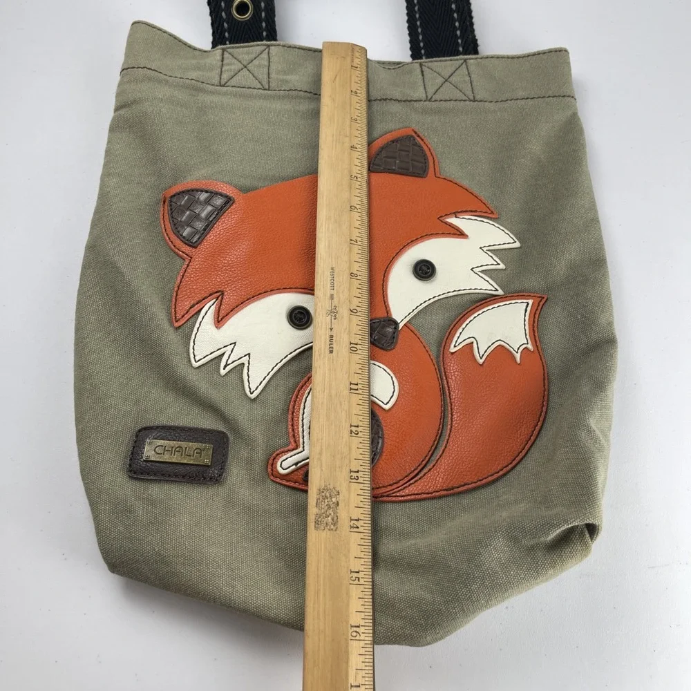 Chala Green Fox Canvas Tote Bag W/ Black Handles Lightly Used - Picture 12 of 16